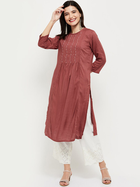 

max Women Brown Yoke Design Kurta