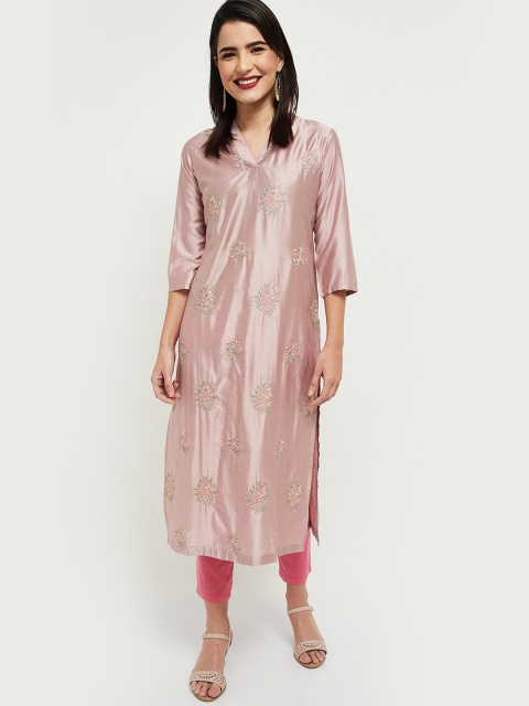 

max Women Purple Floral Embroidered Kurta