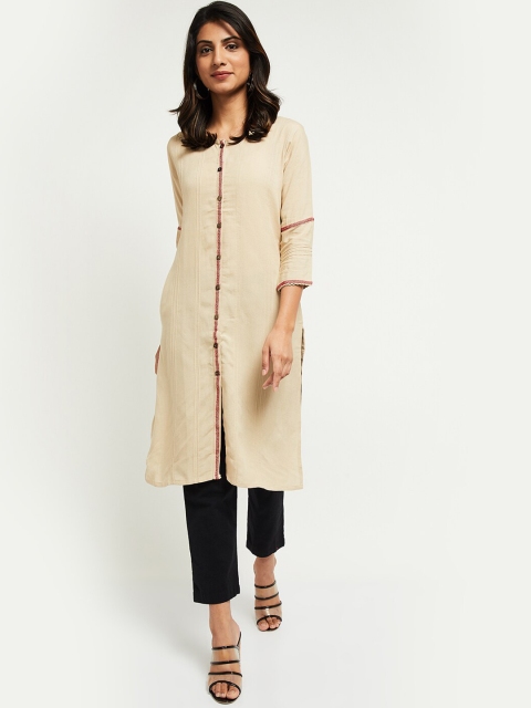 

max Women Beige Solid Cotton Kurta