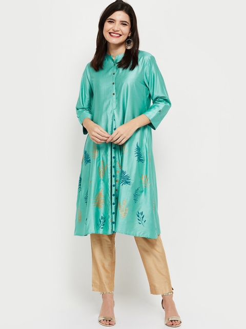 

max Women Turquoise Blue Floral Printed Kurta