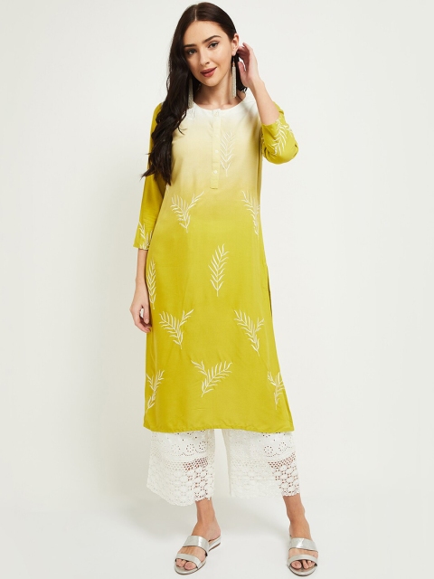 

max Women Yellow Floral Embroidered Kurta
