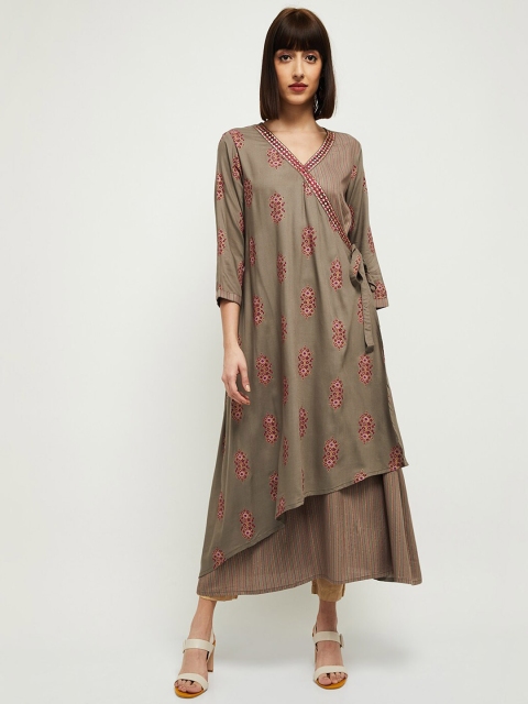 

max Women Grey Floral Printed Kurta