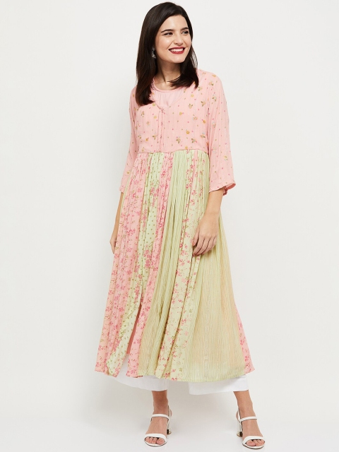 

max Women Pink & Green Floral Printed Flared Sleeves Anarkali Kurta