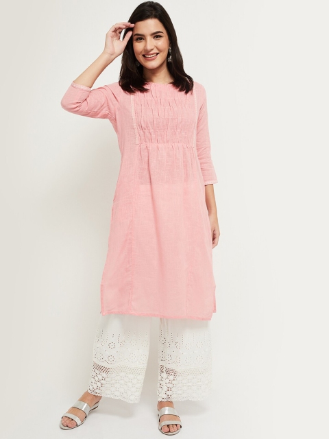 

max Women Pink Solid Cotton Kurta