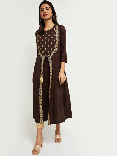

max Women Brown Ethnic Motifs Embroidered Anarkali Kurta