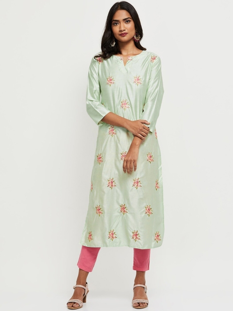 

max Women Green Floral Embroidered Kurta