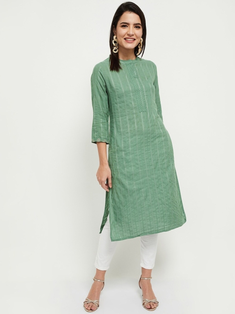 

max Women Green Striped Kurta
