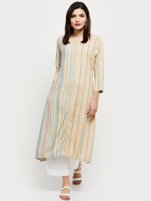 

max Women Beige Striped Flared Sleeves Kurta