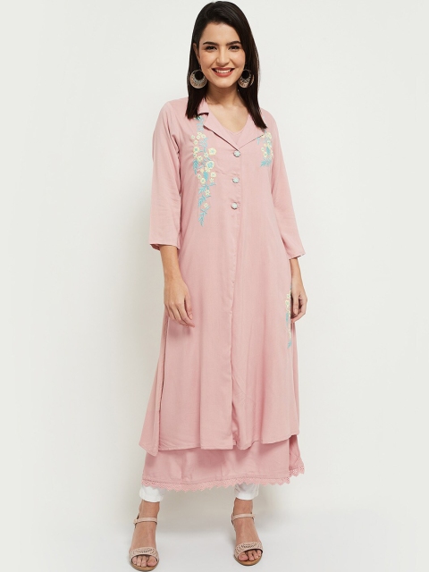 

max Women Pink Floral Embroidered Thread Work Kurta