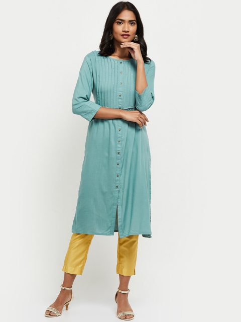 

max Women Teal Blue Straight Kurta