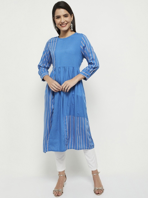 

max Women Blue Striped Kurta