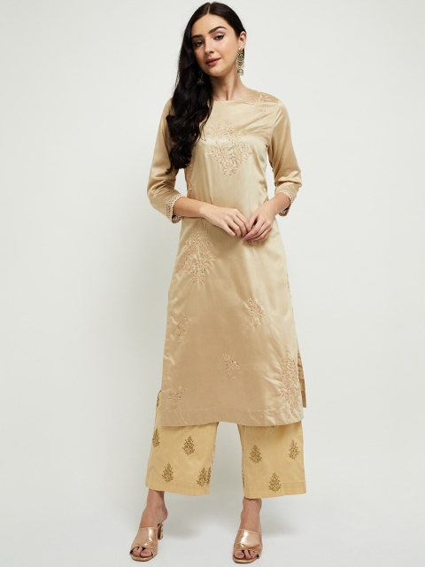 

max Women Beige Ethnic Motifs Embroidered Thread Work Kurta
