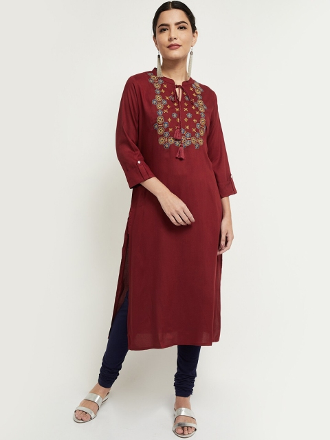

max Women Red Floral Yoke Design Thread Work Kurta