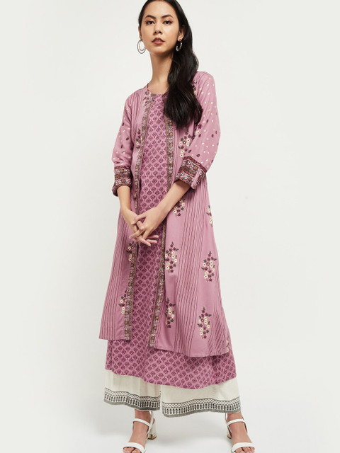 

max Women Purple Ethnic Motifs Printed Kurta