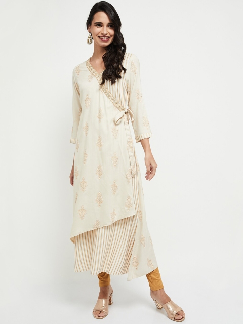 

max Women Beige Ethnic Motifs Printed Thread Work Kurta