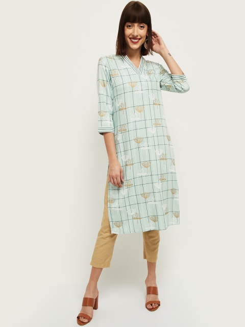 

max Women Blue Checked Kurta