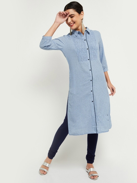 

max Women Blue Checked Kurta