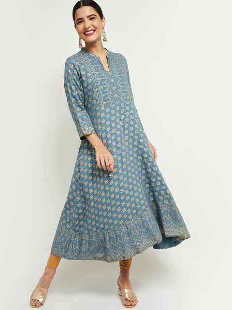 

max Women Blue Bandhani Printed Anarkali Kurta