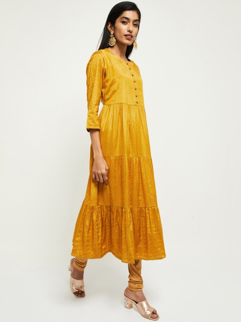 

max Women Mustard Yellow Ethnic Motifs Embroidered Anarkali Kurta