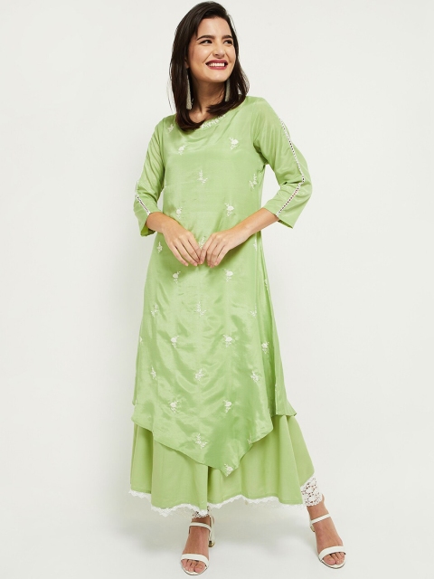 

max Women Green Floral Embroidered Thread Work Kurta