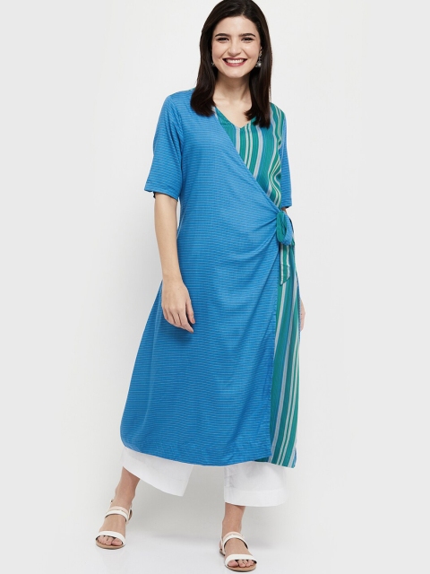 

max Women Blue Striped Kurta