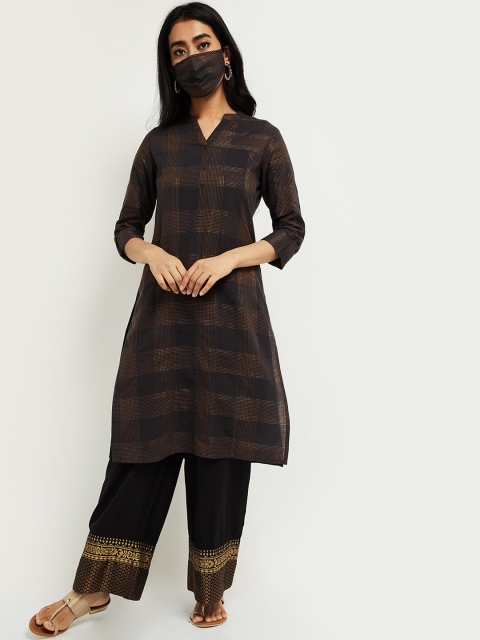 

max Women Grey Checked Kurta