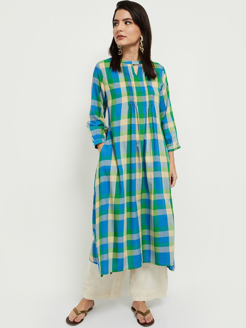 

max Women Green Checked Kurta