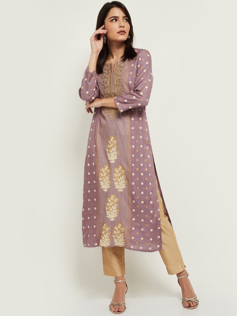 

max Women Purple Printed Thread Work Kurta