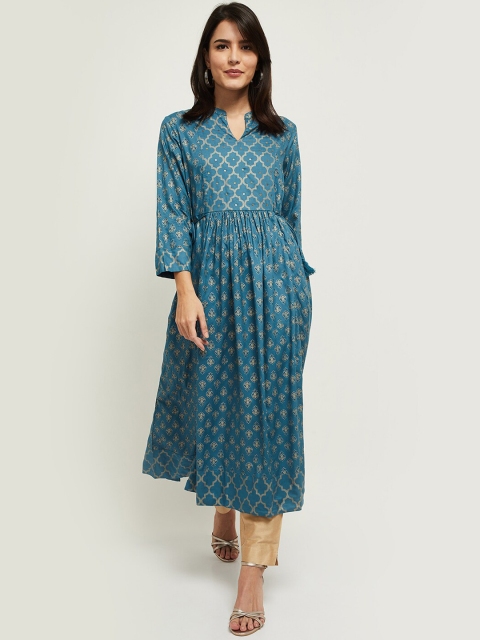 

max Women Blue Ethnic Motifs Printed Anarkali Kurta