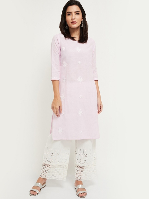 

max Women Purple Ethnic Motifs Striped Thread Work Kurta