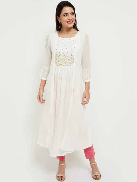 

max Women Off White Floral Yoke Design Thread Work Kurta