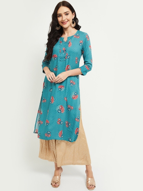 

max Women Teal Floral Printed Kurta