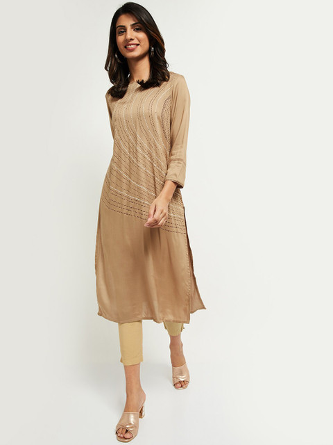 

max Women Beige Striped Kurta