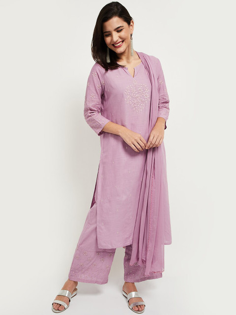

max Women Purple Floral Embroidered Thread Work Kurta