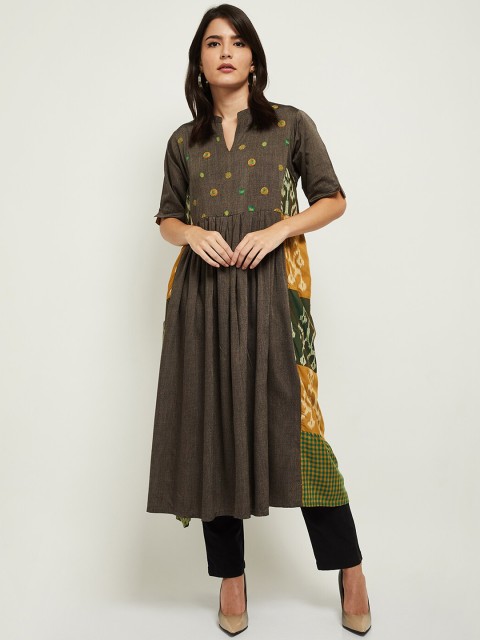 

max Women Brown Colourblocked Thread Work Anarkali Kurta