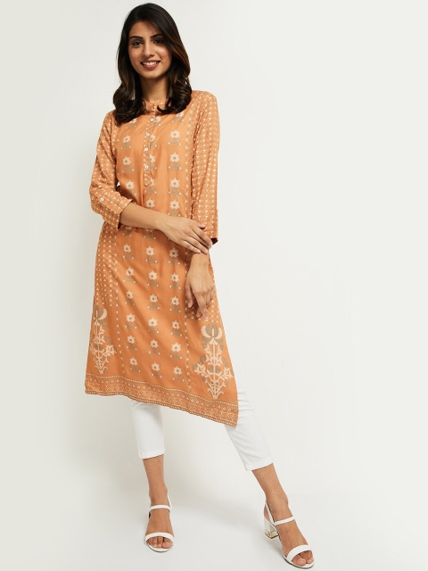

max Women Mustard Yellow Ethnic Motifs Printed Kurta