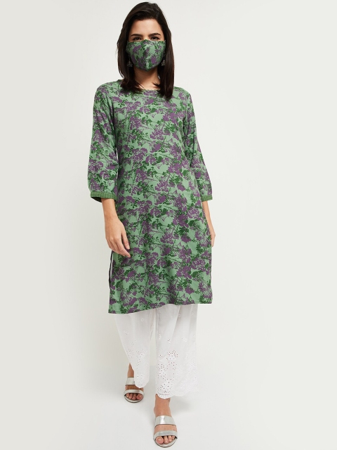 

max Women Green Floral Printed Kurta