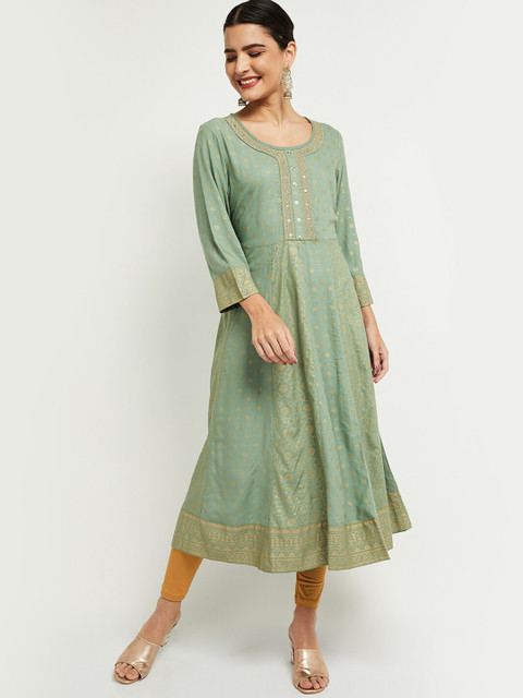 

max Women Green Ethnic Motifs Printed Anarkali Kurta