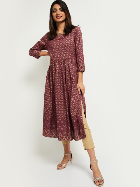 

max Women Purple Ethnic Motifs Printed Anarkali Kurta
