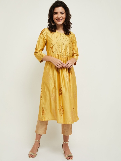 

max Women Mustard Yellow Ethnic Motifs Printed Kurta