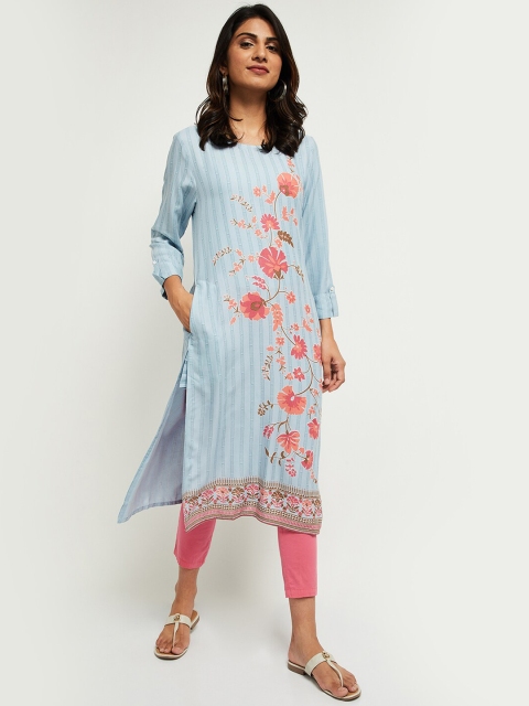 

max Women Blue Floral Printed Kurta