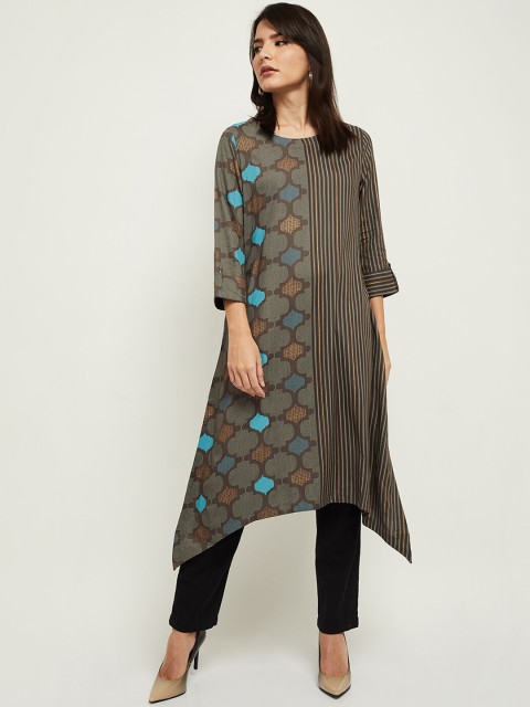

max Women Grey Geometric Printed Kurta