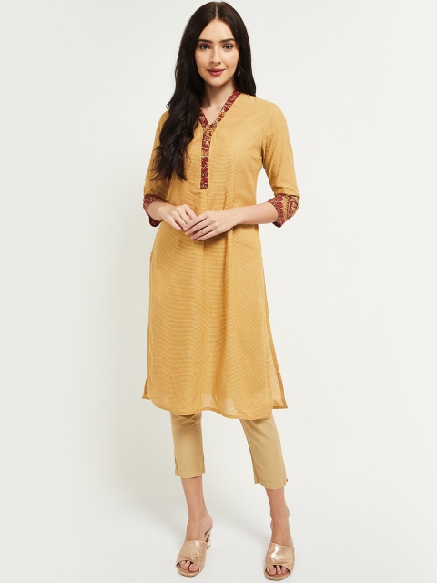 

max Women Mustard Yellow Straight Kurta