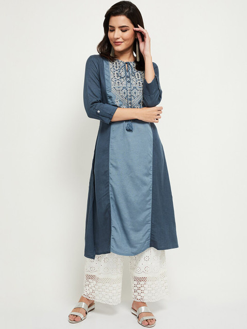 

max Women Blue Colourblocked Thread Work Kurta