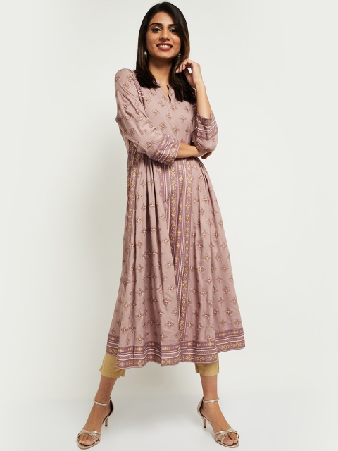 

max Women Purple Ethnic Motifs Printed Anarkali Kurta