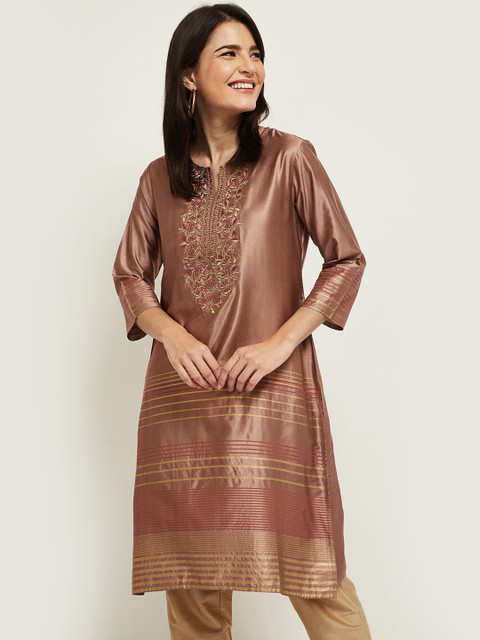 

max Women Purple Ethnic Motifs Yoke Design Thread Work Kurta