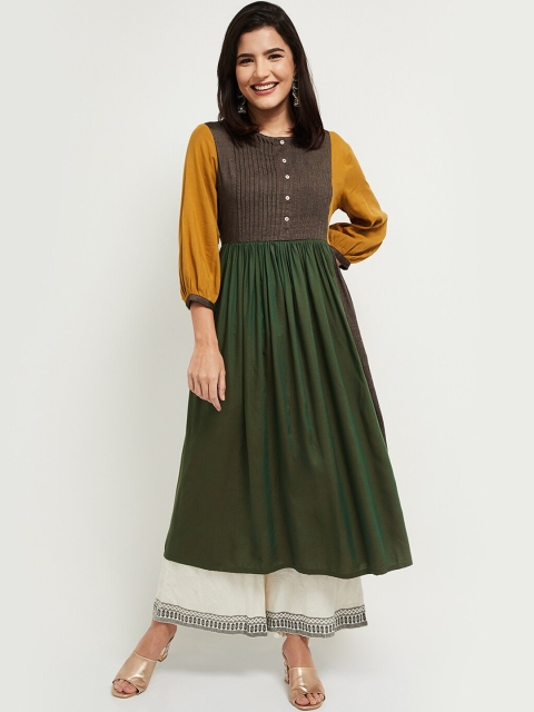 

max Women Green Colourblocked Anarkali Kurta