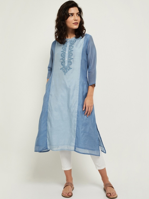 

max Women Blue Yoke Design Thread Work Kurta