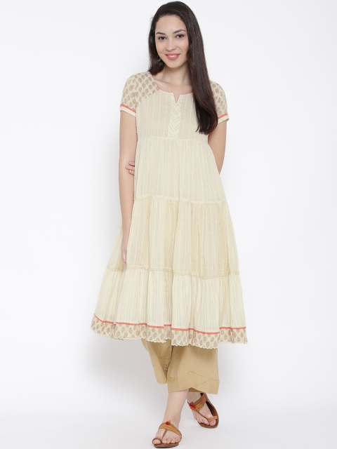 

Rangriti Women Cream-Coloured Woven Design Anarkali Kurta