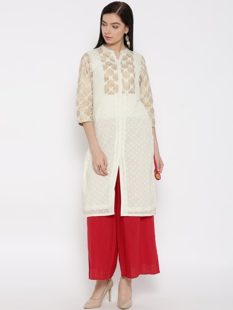 

Rangriti Women Off-White Printed Straight Kurta